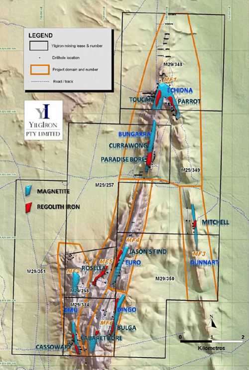 Mt Forrest magnetite domains MF1 to MF6 deposits